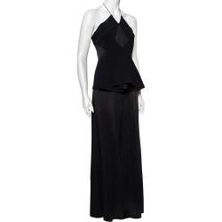 Pre Owned Roland Mouret Black Crepe And Silk Peplum Detailed Strapless Jumpsuit M 