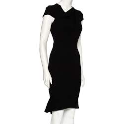 Roland Mouret Black Crepe Asymmetrical Neck Detailed Midi Dress S