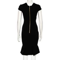 Roland Mouret Black Crepe Asymmetrical Neck Detailed Midi Dress S