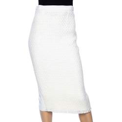 Pre Owned Roland Mouret White Lattice Weave Arreton Pencil Skirt M