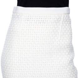 Pre Owned Roland Mouret White Lattice Weave Arreton Pencil Skirt M