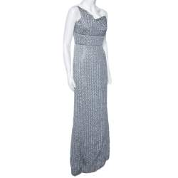 Pre Owned Roland Mouret Silver Silk Knit One- Shoulder Maxi Dress M