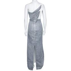 Pre Owned Roland Mouret Silver Silk Knit One- Shoulder Maxi Dress M