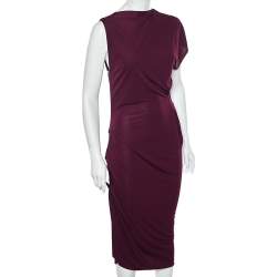 Pre Owned Roland Mouret Magenta Jersey Draped Detail Midi Dress L