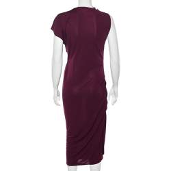 Pre Owned Roland Mouret Magenta Jersey Draped Detail Midi Dress L