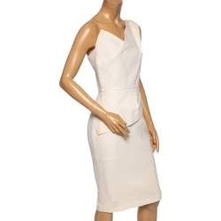 Pre Owned Roland Mouret Cream Wool One-Shoulder Midi Dress M