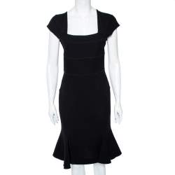 Pre Owned Roland Mouret Black Wool Peplum Hem Detail Dress M
