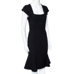 Pre Owned Roland Mouret Black Wool Peplum Hem Detail Dress M