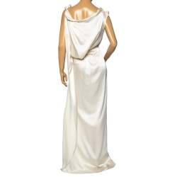 Pre Owned Roland Mouret Cream Textured Silk Draped Maxi Dress M
