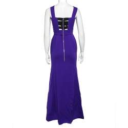 Pre Owned Roland Mouret Purple Wool Crepe Draped Sleeveless Gown M