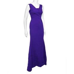 Pre Owned Roland Mouret Purple Wool Crepe Draped Sleeveless Gown M