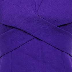 Pre Owned Roland Mouret Purple Wool Crepe Draped Sleeveless Gown M