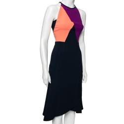 Roland Mouret Color Block Stretch Crepe Kennard Halter Dress S