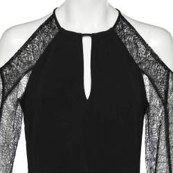 Roland Mouret Black Crepe & Lace Paneled Carrington Gown M