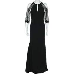 Roland Mouret Black Crepe & Lace Paneled Carrington Gown M