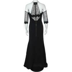 Roland Mouret Black Crepe & Lace Paneled Carrington Gown M