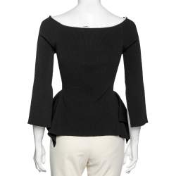 Pre Owned Roland Mouret Black Rib Knit Off Shoulder Long Sleeve Top M