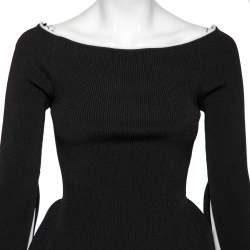 Pre Owned Roland Mouret Black Rib Knit Off Shoulder Long Sleeve Top M