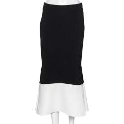 Pre Owned Roland Mouret Black Crepe Contrast Paneled Midi Skirt M