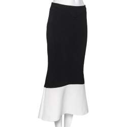 Pre Owned Roland Mouret Black Crepe Contrast Paneled Midi Skirt M