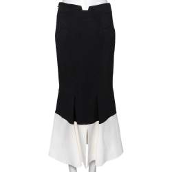 Pre Owned Roland Mouret Black Crepe Contrast Paneled Midi Skirt M