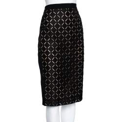 Pre Owned Roland Mouret Black Laser Cut Sitona Pencil Skirt L