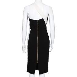 Pre Owned Roland Mouret Black Textured Wool Asymmetrical One Shoulder Dress M