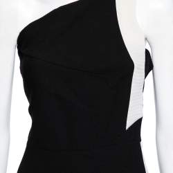Pre Owned Roland Mouret Black Textured Wool Asymmetrical One Shoulder Dress M