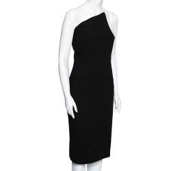Pre Owned Roland Mouret Black Textured Wool Asymmetrical One Shoulder Dress M