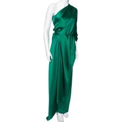 Pre Owned Roland Mouret Green Textured Silk Draped Side Slit Dresses S