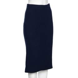 Pre Owned Roland Mouret Navy Blue Wool Crepe Pencil Skirt M