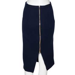 Pre Owned Roland Mouret Navy Blue Wool Crepe Pencil Skirt M