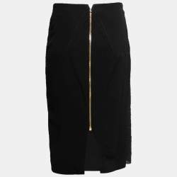 Pre Owned Roland Mouret Black Textured Cotton & Crepe Knee Length Skirt M