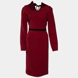Pre Owned Roland Mouret Red Cady Belted Dress L