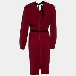 Pre Owned Roland Mouret Red Cady Belted Dress L