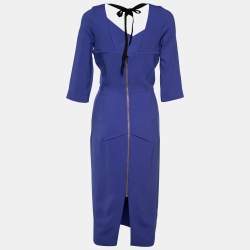 Pre Owned Roland Mouret Blue Cady Sheath Dress L
