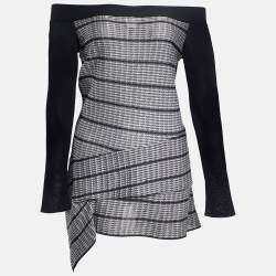 Pre Owned Roland Mouret Black/White Knit Off-Shoulder Top L