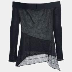 Roland Mouret Black/White Knit Off-Shoulder Top L