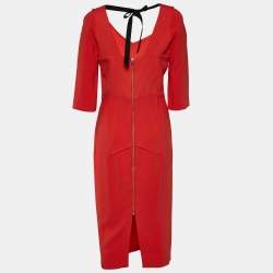 Pre Owned Roland Mouret Orange Cady Asymmetrical Neckline Dress L