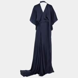 Pre Owned Roland Mouret Dark Blue Silk Cut Out Maxi Dress M