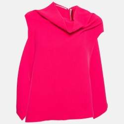 Pre Owned Roland Mouret Pink Wool Crepe Sleeveless Asymmetric Top M