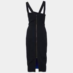 Pre Owned Roland Mouret Black & Blue Puckered Detail Hutton Bodycon Dress M