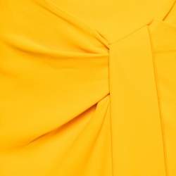 Pre Owned Roland Mouret Yellow Crepe Draped Aura Midi Pencil Skirt L