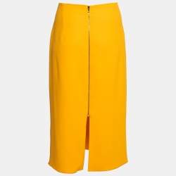 Pre Owned Roland Mouret Yellow Crepe Draped Aura Midi Pencil Skirt L