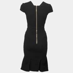 Pre Owned Roland Mouret Black Wool Peplum Hem Detail Midi Dress S