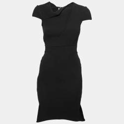 Pre Owned Roland Mouret Black Wool Peplum Hem Detail Midi Dress S