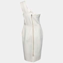 Pre Owned Roland Mouret Off White Wool Lyford One-Shoulder Midi Dress L
