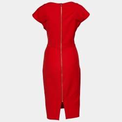 Pre Owned Roland Mouret Red Crepe Cap Sleeve Sheath Dress L