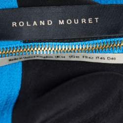 Pre Owned Roland Mouret Blue Wool Crepe Pleat Detail Shift Dress L