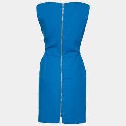 Pre Owned Roland Mouret Blue Wool Crepe Pleat Detail Shift Dress L